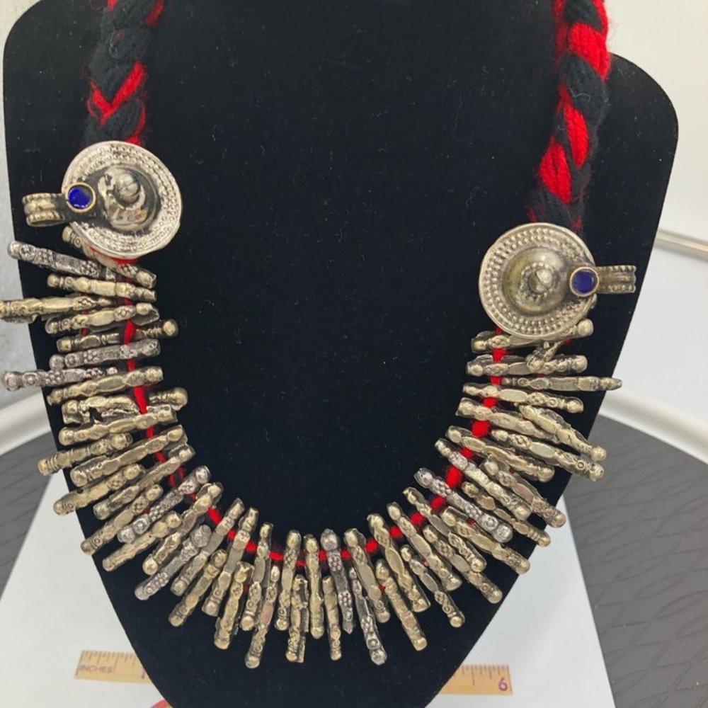 Handmade Red Metal Spikes Choker: Kuchi Tribal Necklace